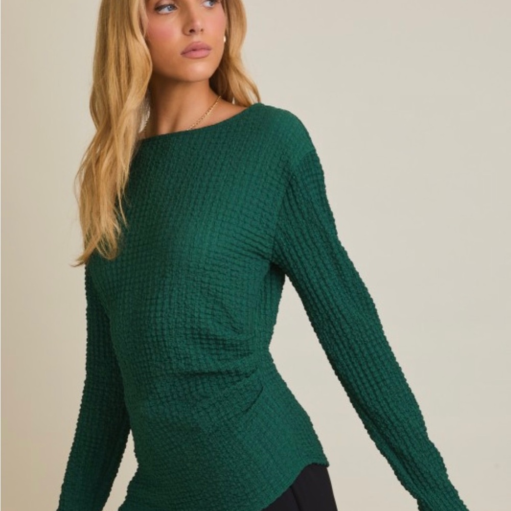 Hunter Green Textured Long Sleeve Asymmetrical HemTop